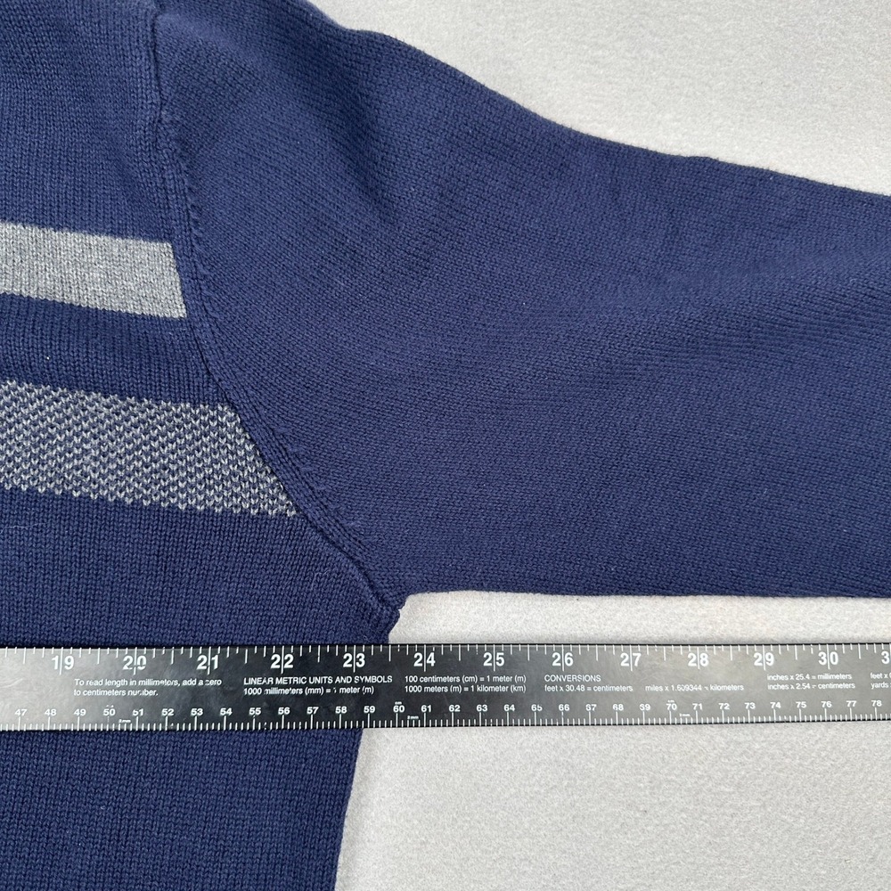 Kenneth Cole Reaction Mens XL Navy Blue Grey Stripe 1/4 Zip Cotton Sweater - Picture 7 of 11
